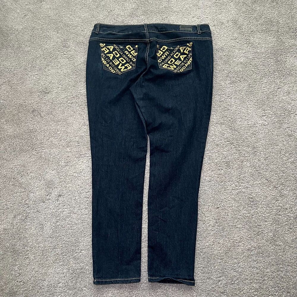 Rocawear Women's Med Dark Wash Blue Embroidered Straight LegDenim Jeans Size 20W